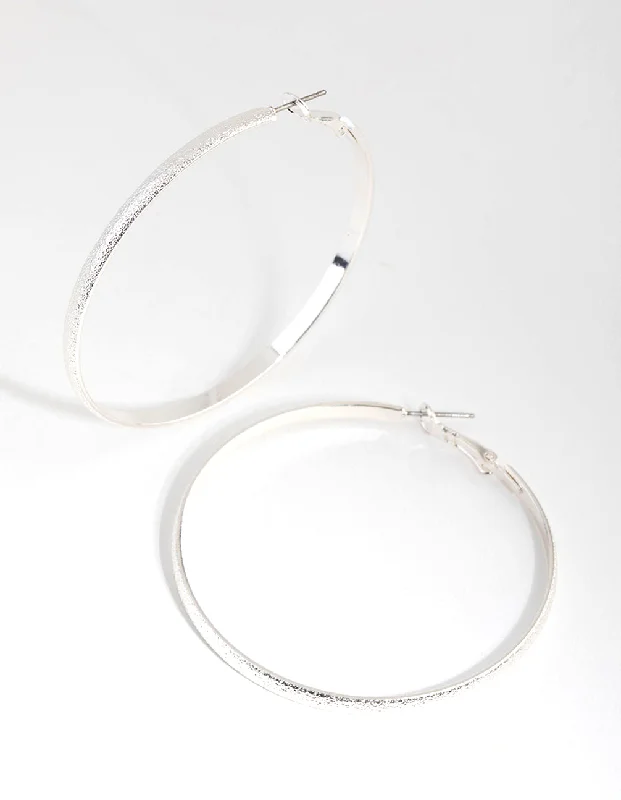 Women’s eco-friendly earrings-Silver Brushed 55mm Textured Hoop Earrings