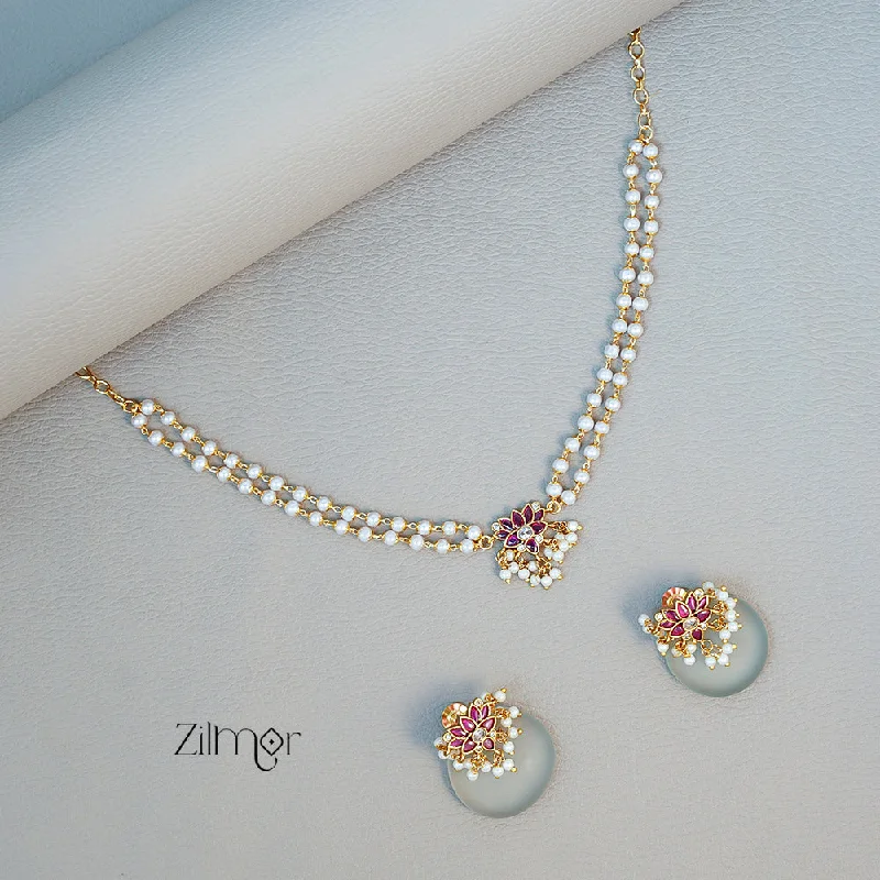 Vintage-inspired necklaces for women-BH101004 - Lotus  Pearl  Necklace with Earring set