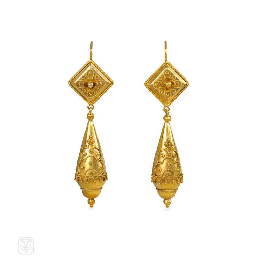 Classic hoop earrings for women-Antique Gold Pendulum Earrings