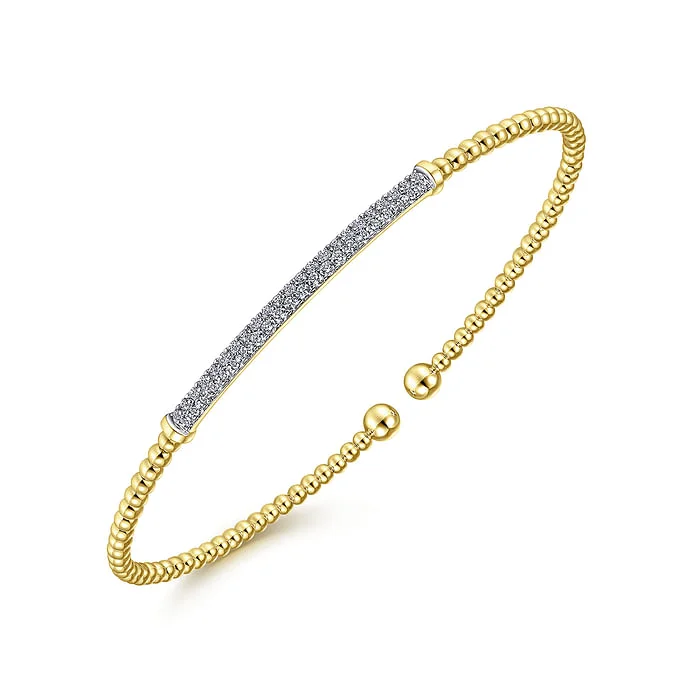 Stylish women’s bracelets-14K Yellow Gold Bujukan Diamond Bar Split Bangle