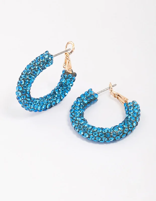 Women’s minimalist drop earrings-Blue Diamante Medium Hoop Earrings