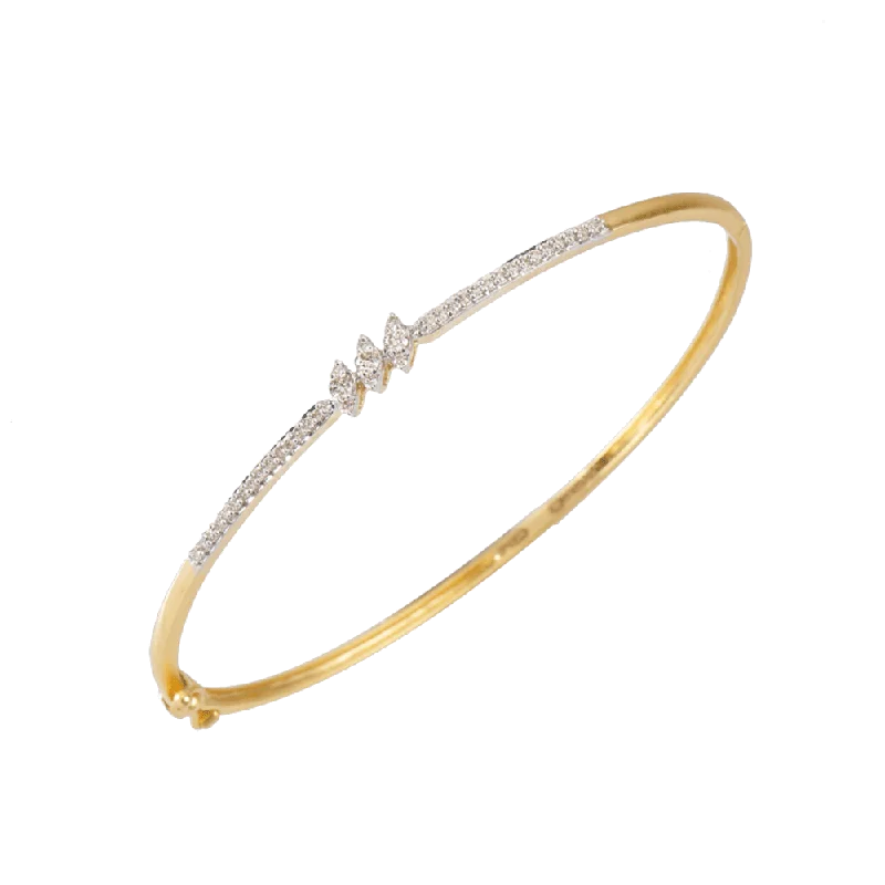 Simple silver bracelets for women-18KT (750) Yellow Gold And Diamond Bangle For Women