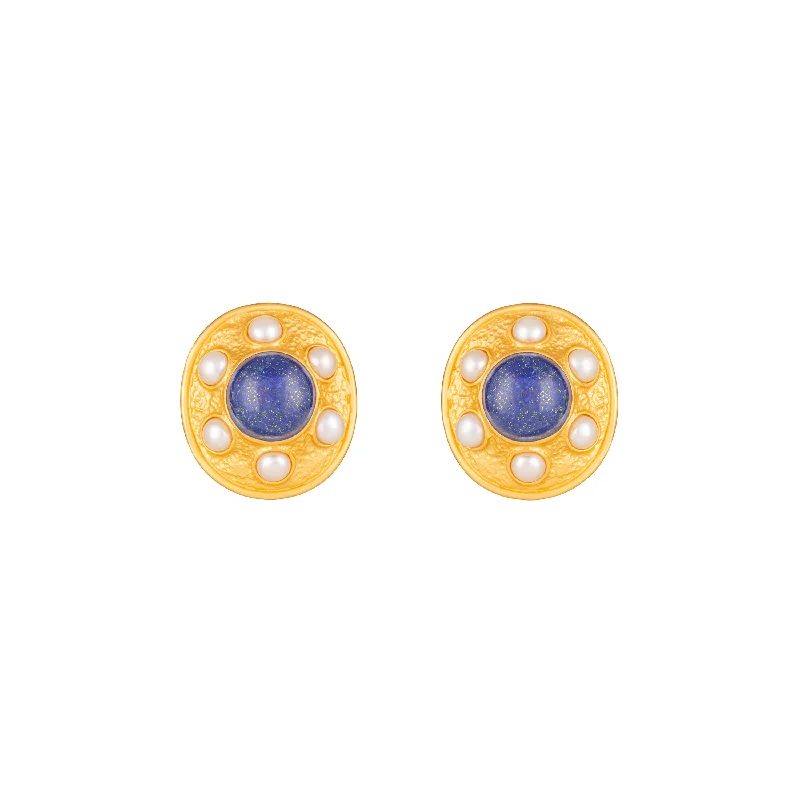 Women’s twisted hoop earrings-Vivienne Earrings Lapis & Pearls