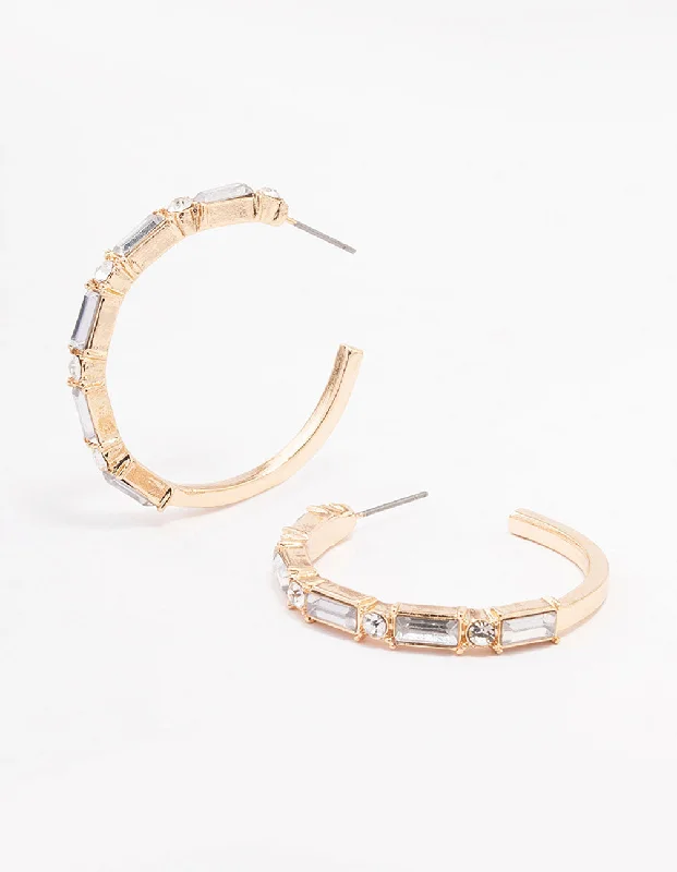 Women’s star-shaped earrings-Gold Baguette Medium Hoop Earrings