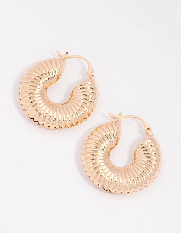 Women’s square-shaped earrings-Gold Corrugated Hoop Earrings