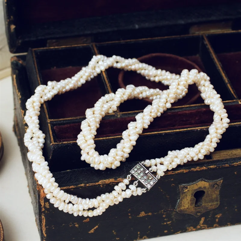 Fashion necklaces for women-Vintage Triple Twisted Strand of Freshwater Pearls