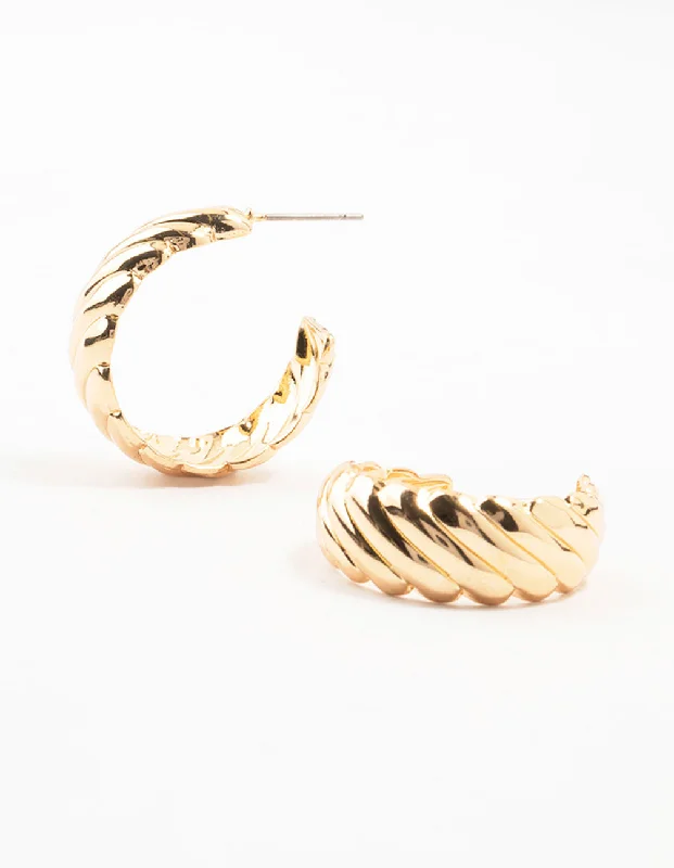 Women’s huggie earrings-Gold Teardrop Croissant Hoop Earrings