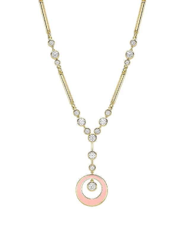 Women’s silver necklaces with crystals-Raindance Diamond Pink Enamel Yellow Gold Pendant