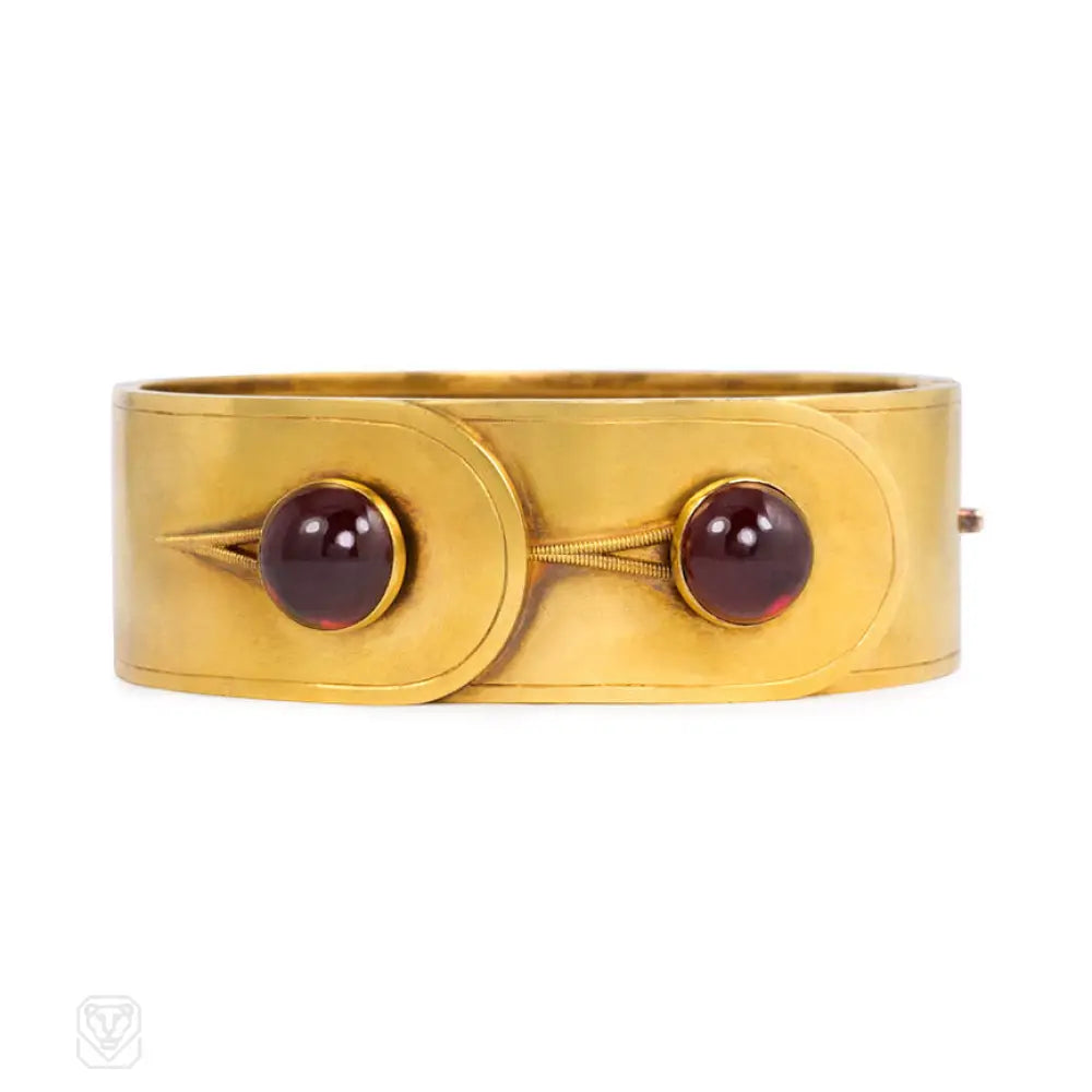 Personalized bangles for women-Antique gold and garnet bangle