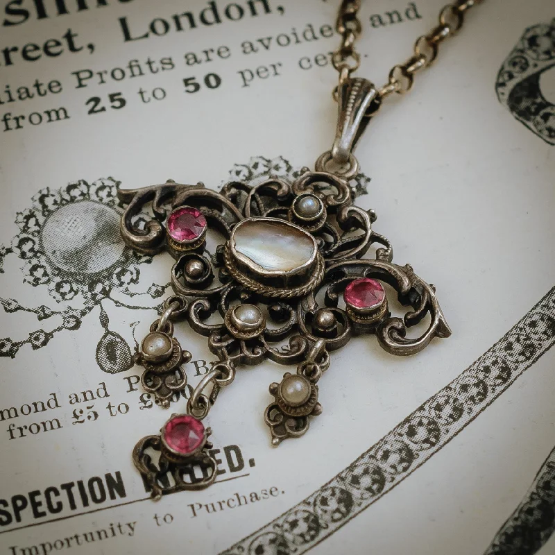 Women’s diamond necklaces-Entrancing Antique Silver Austro-Hungarian Pendant