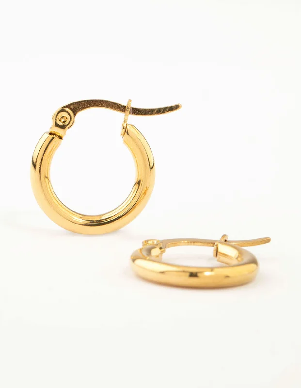 Women’s artistic earrings-Waterproof Gold Plated Stainless Steel Clean Hinge Hoop Earrings