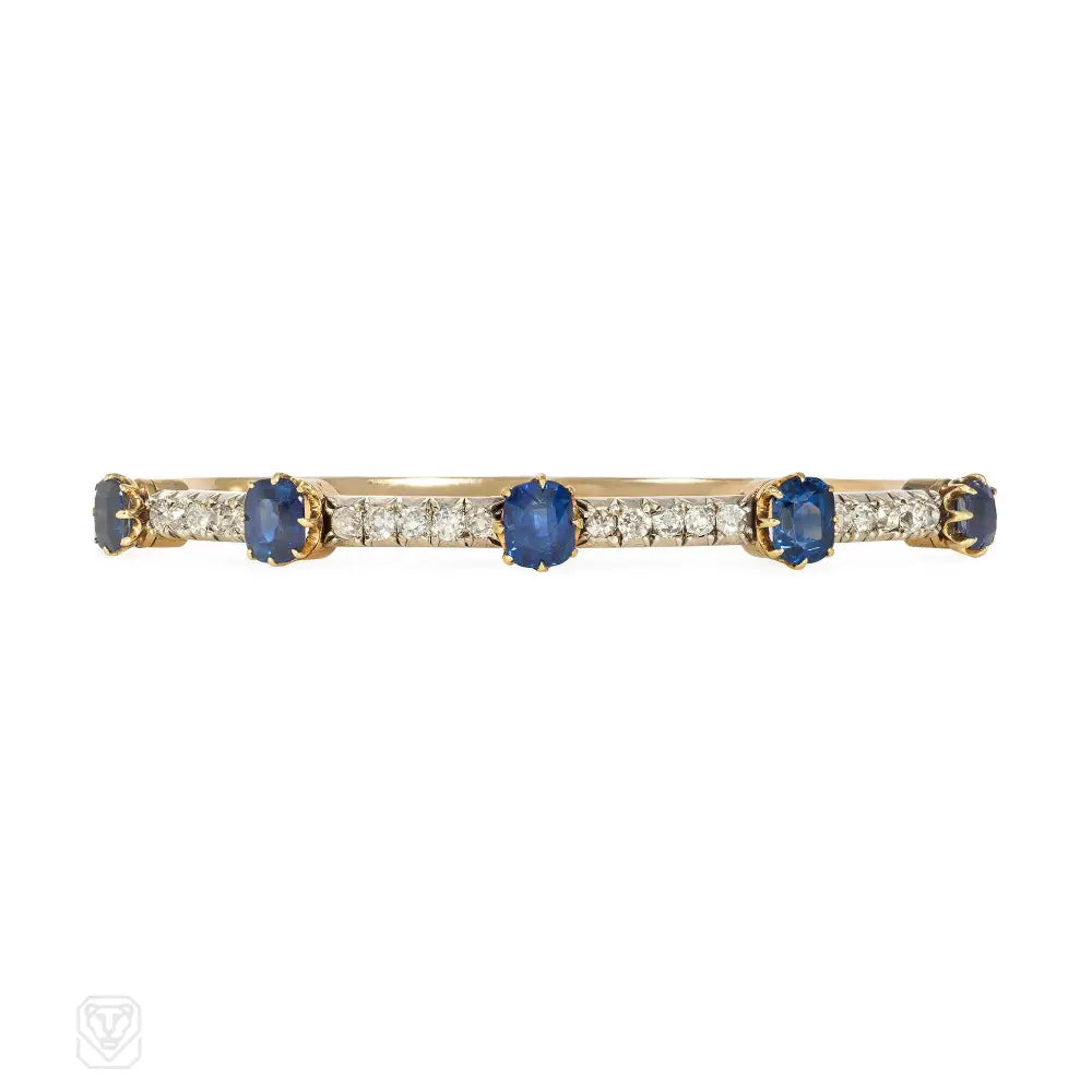 Women’s stylish leather bangles-Antique sapphire and diamond banded bangle