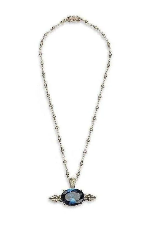 Trendy pearl necklaces for women-Spike and Oval Blue Crystal Necklace