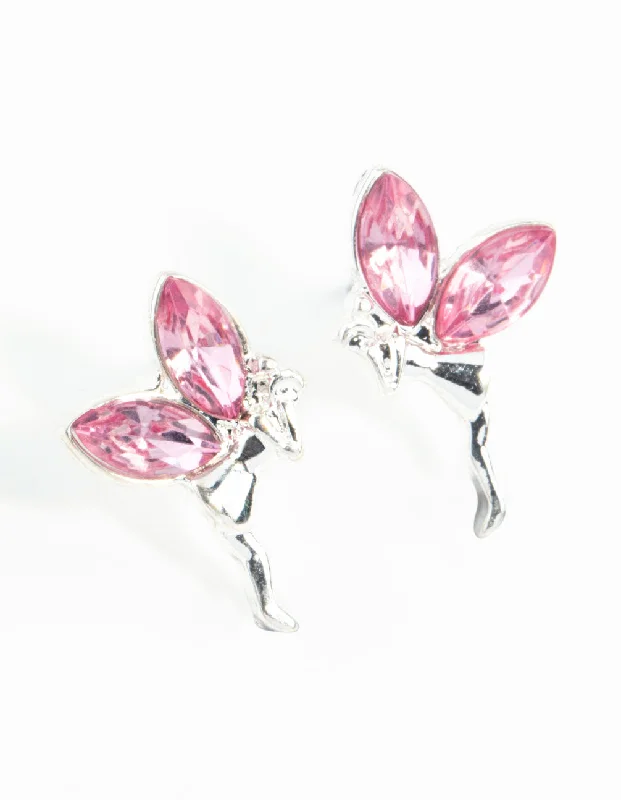 Women’s playful earrings-Silver Metal Fairy Stud Earrings