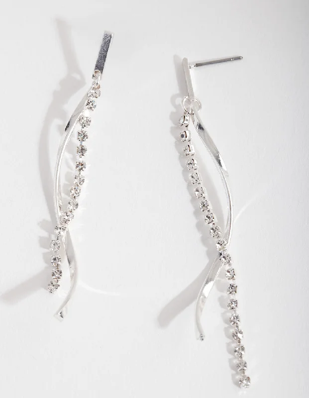 Women’s bold statement earrings-Silver Chain Twist Earrings