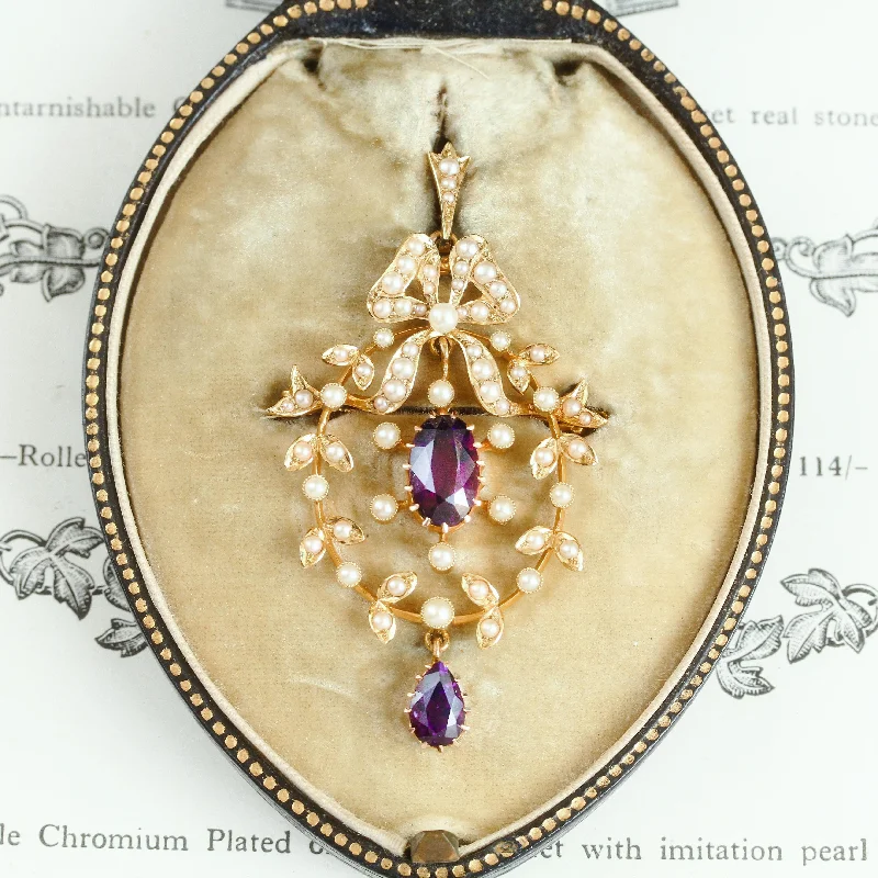 Women’s necklaces with vintage designs-Finest 15ct Gold Edwardian Pendant/Brooch in Original Box