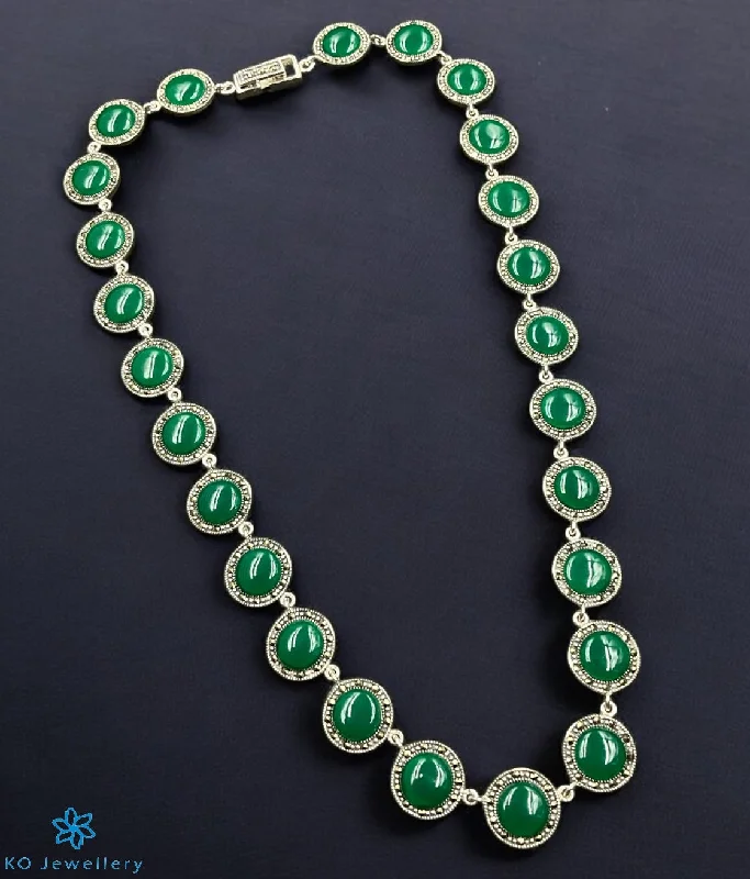 Women’s necklaces with abstract designs-The Green Circlet Silver Marcasite Necklace