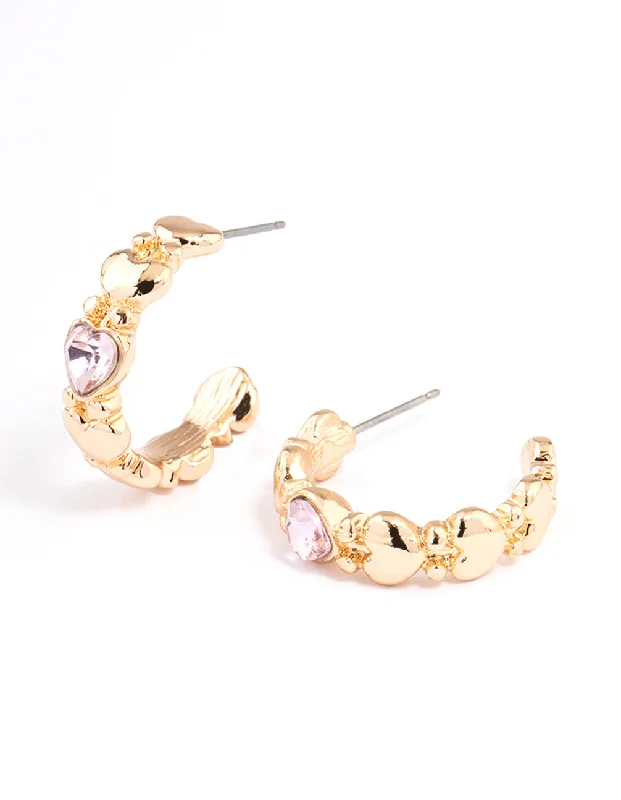 Women’s opal earrings-Blush Cute Diamante Heart Hoop Earrings