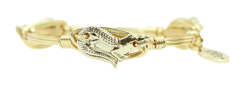 Custom women’s bracelets-Kids' Gold Alligator Bangle