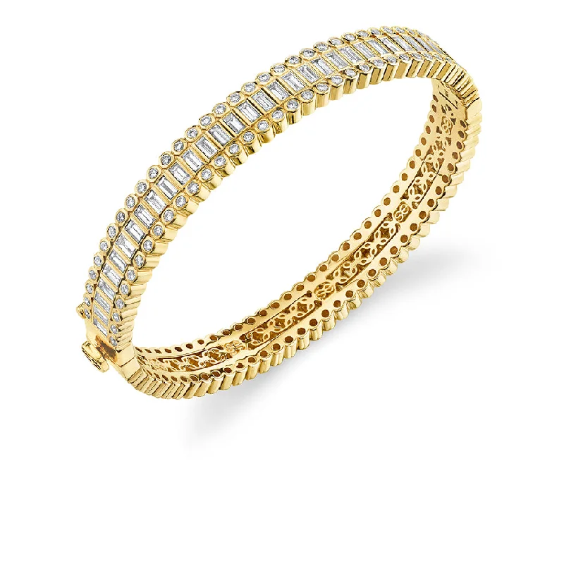 Women’s adjustable bracelets-Gold & Diamond Baguette and Round Bezel Eternity Bangle