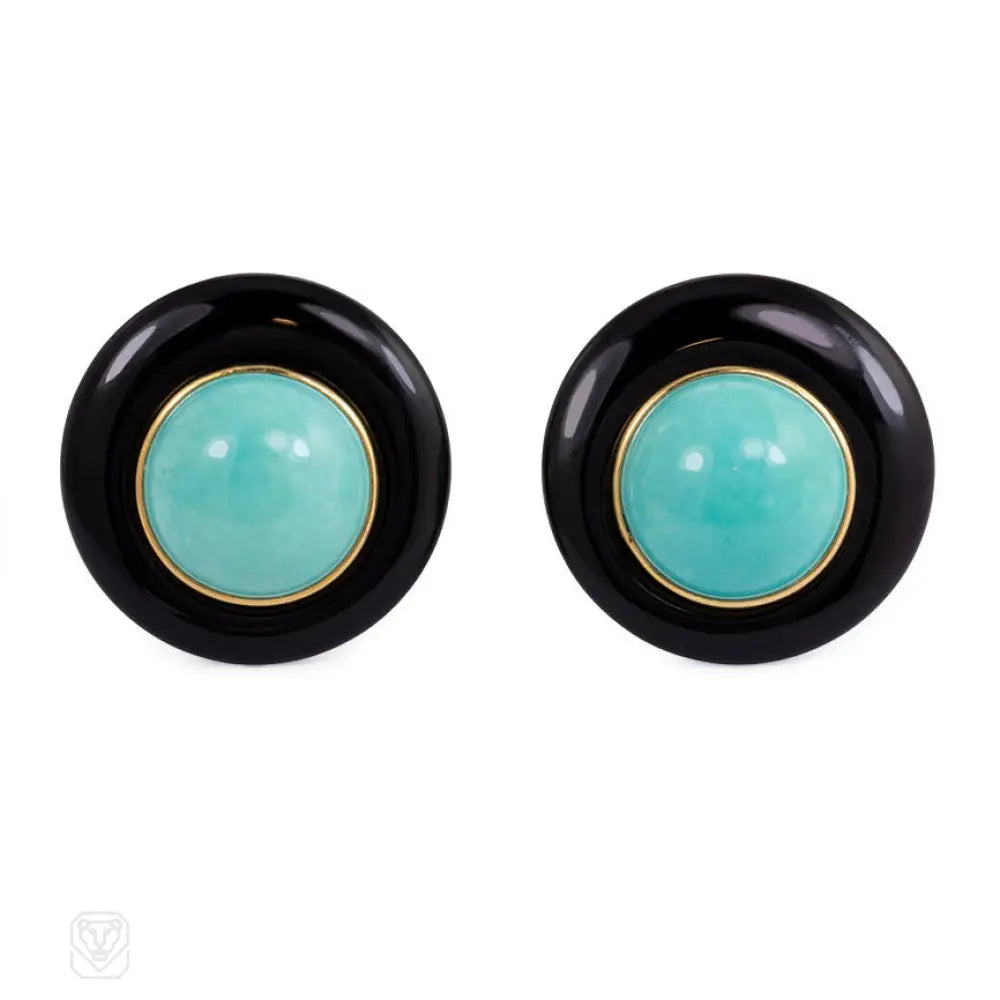 Women’s vintage hoop earrings-Onyx and turquoise earrings