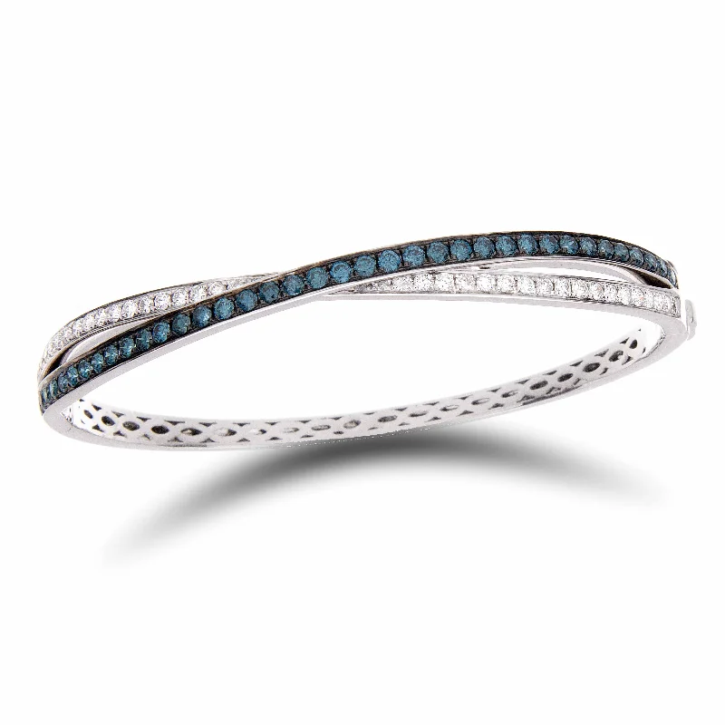 Women’s engraved bracelets-Blue & White Diamond Crossover Bangle