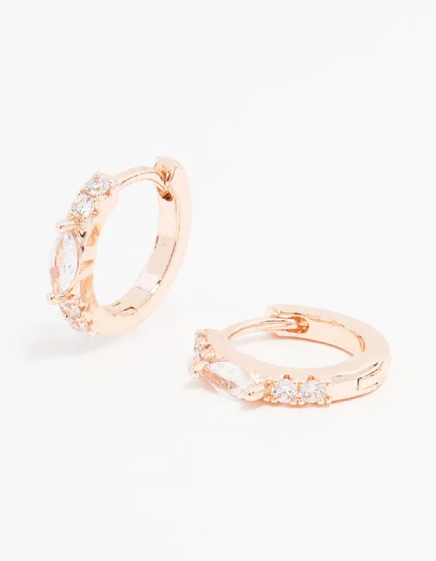 Women’s drop earrings-Rose Gold Plated Cubic Zirconia Marquise Pave Huggie Earrings