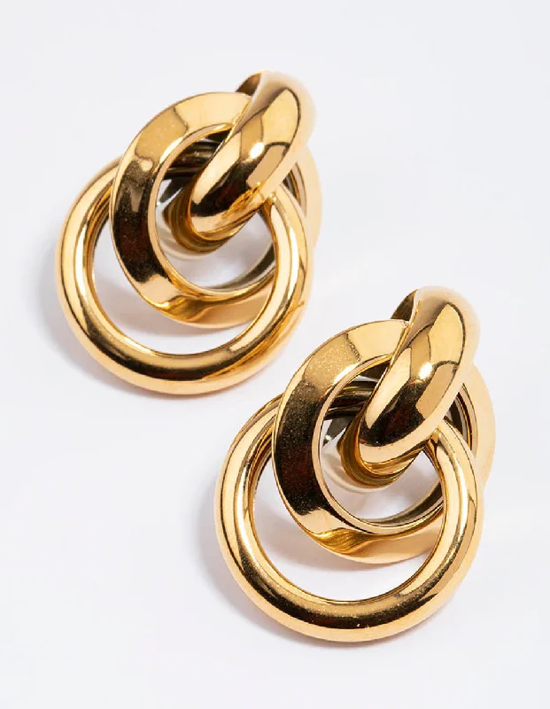 Women’s tribal earrings-Waterproof Gold Plated Stainless Steel Knotted Link Drop Earrings