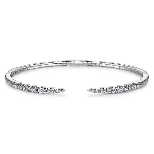 Women’s gemstone charm bracelets-14K White Gold Split Diamond Spike Bangle