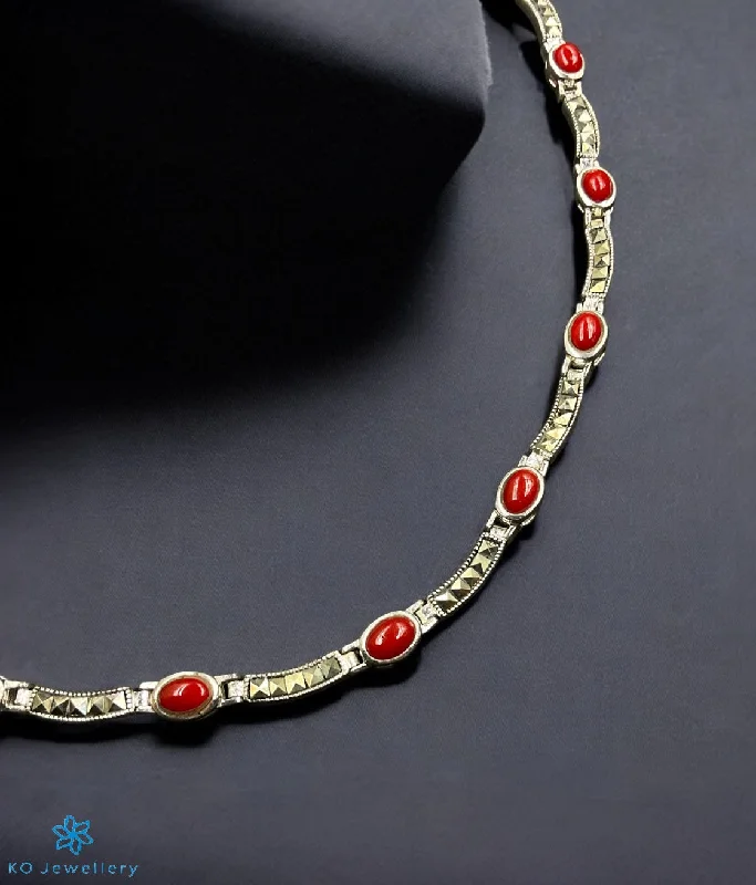 Women’s necklaces with spiritual symbols-The Red Legacy Luxe Silver Marcasite Necklace