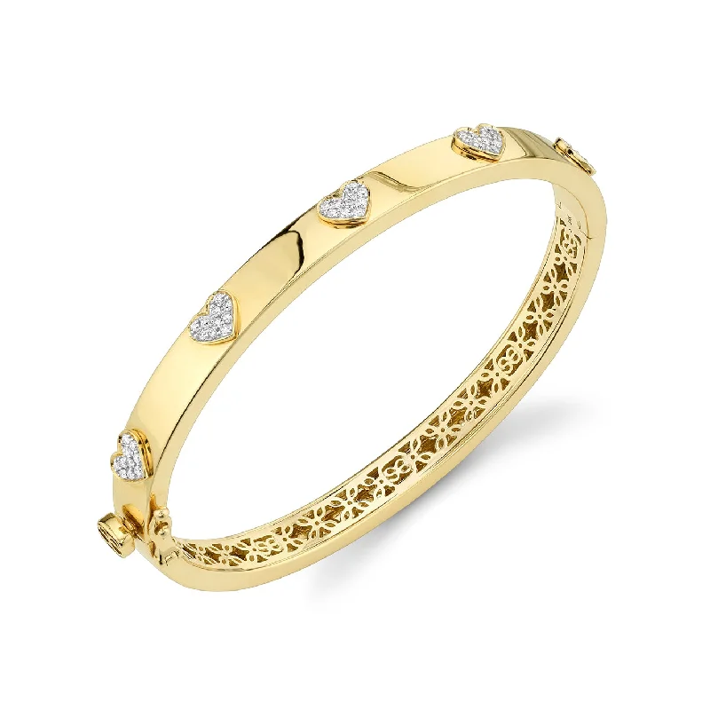 Women’s gemstone bangles-Gold & Diamond Multi Heart Bangle