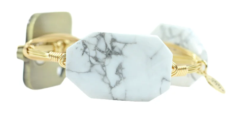 Women’s stylish leather bangles-Cadella's xx Bourbon and Boweties Single Photo Tile Bangle - White Marble