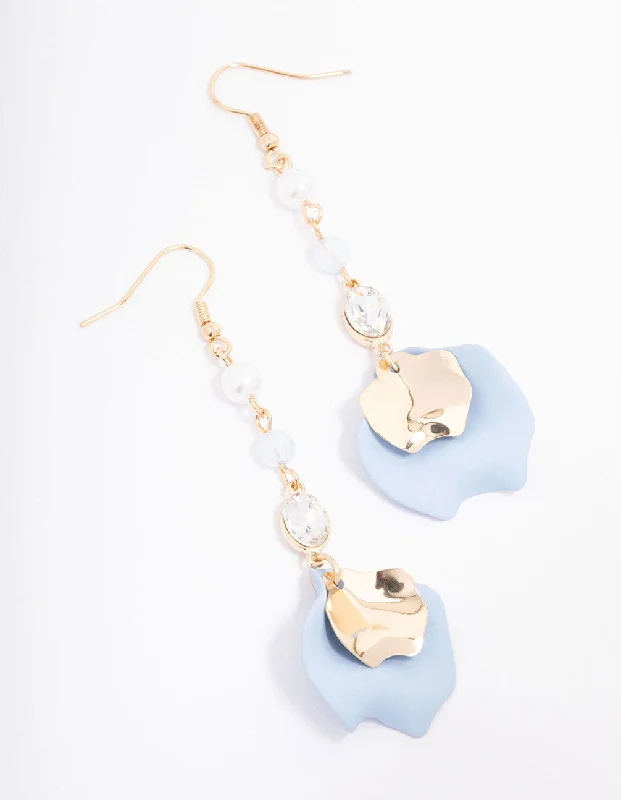 Women’s artistic earrings-Blue Pearl Beaded Petal Drop Earrings