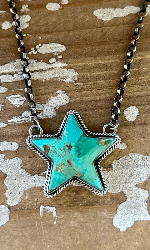 Simple necklaces for women-PATRICK YAZZIE Navajo Sterling Silver & Turquoise Star Necklace Pendant • 24g