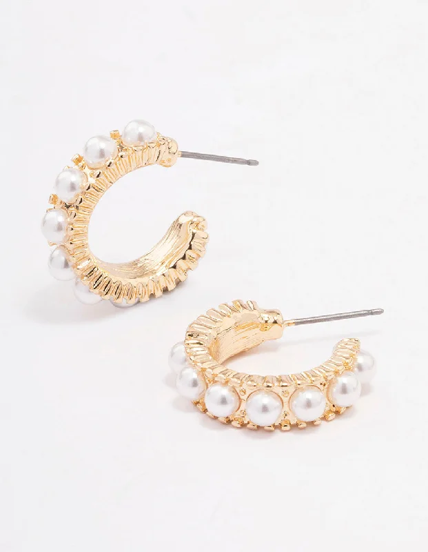 Women’s delicate gemstone earrings-Gold Encased Pearl Hoop Earrings