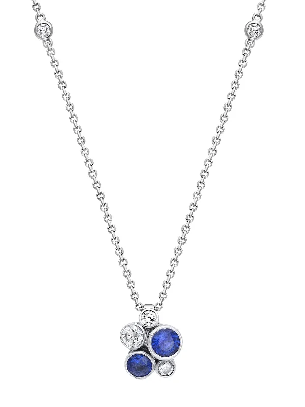 Women’s layered gold necklaces-Raindance Sapphire Platinum Cluster Pendant