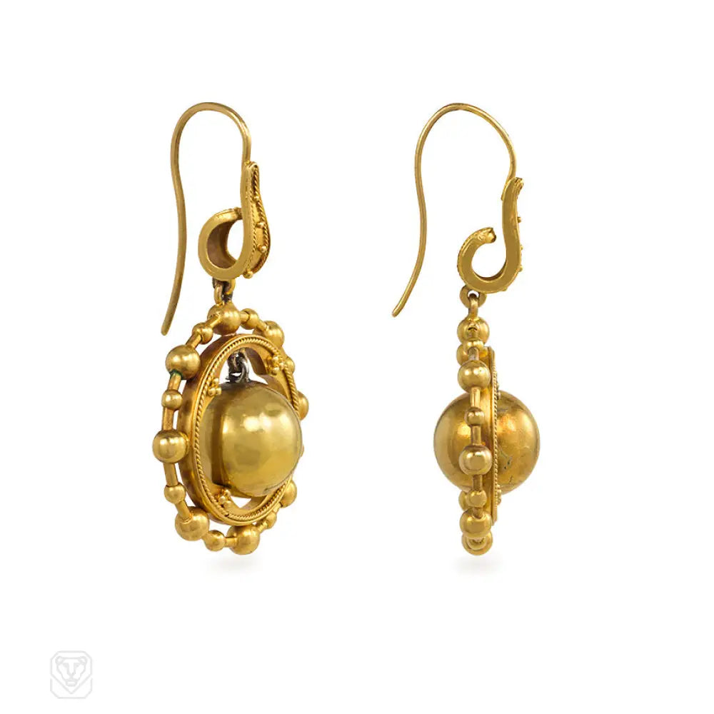 Boho-style earrings for women-Antique gold bead pendant earrings