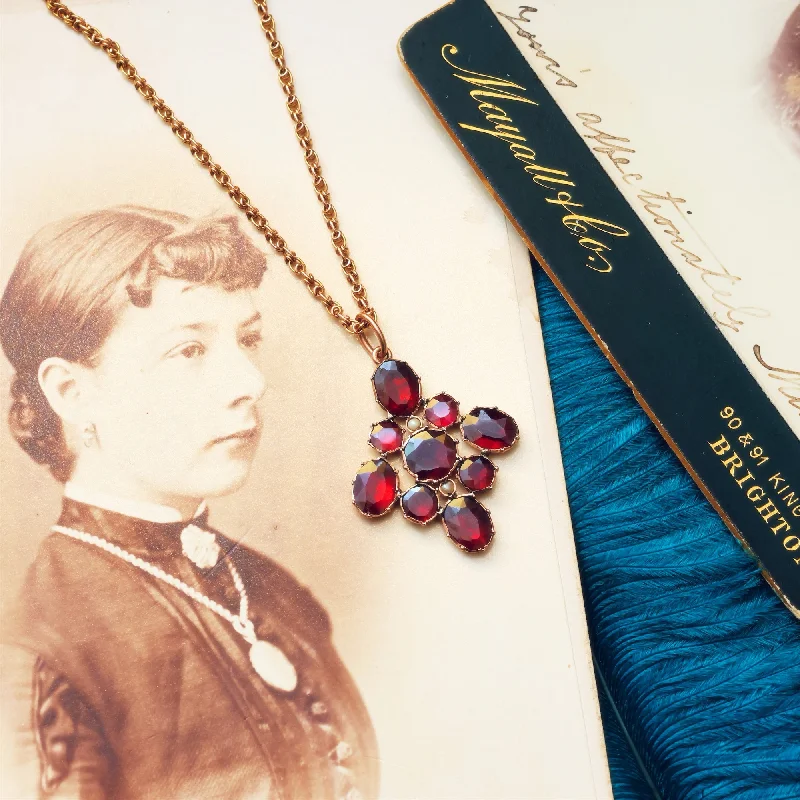 Women’s necklaces with pink sapphire stones-Fiery Antique Georgian Revival Foiled Garnet Pendant