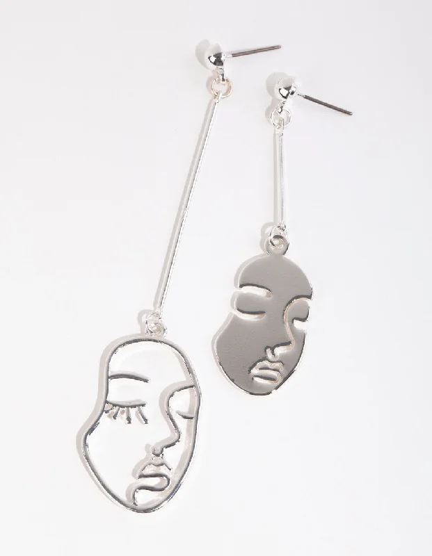 Women’s trendy hoop earrings-Silver Mismatch Face Drop Earrings