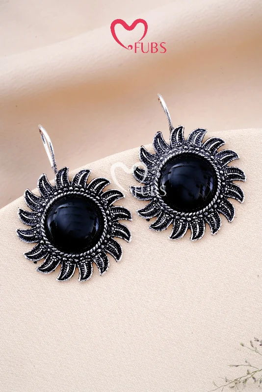 Women’s diamond drop earrings-Oxidized Sunburst Ember Glow Earrings