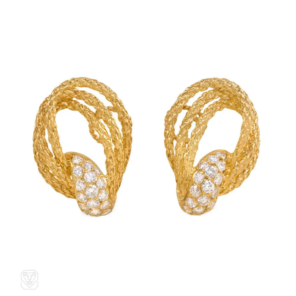 Custom-made earrings for women-Gold and diamond loop design earrings