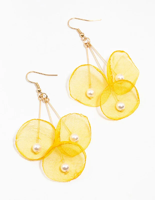 Women’s artistic earrings-Yellow Gold Multiple Pears l Flower Drop Earrings