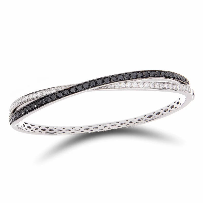 Women’s silver bracelets with gemstones-Black & White Diamond Crossover Bangle