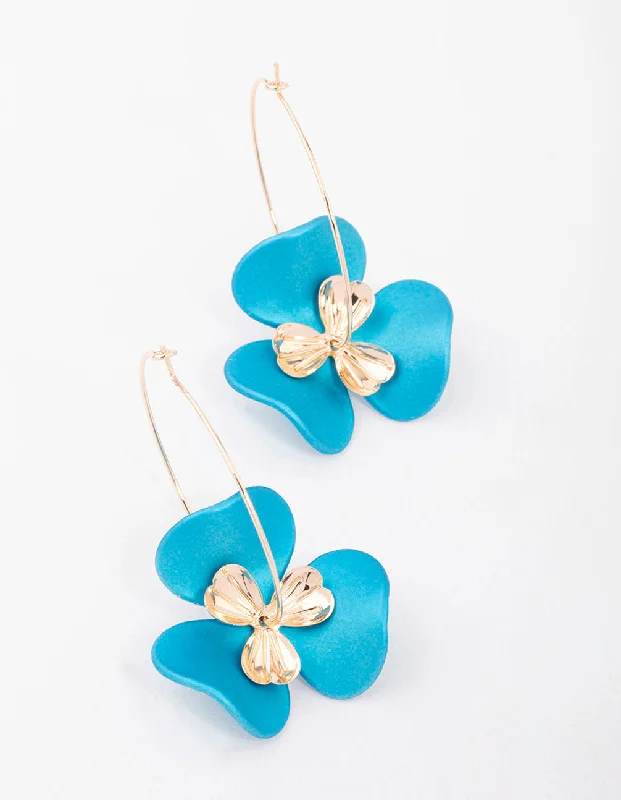 Women’s stud earrings-Teal Wire Flower Drop Earrings