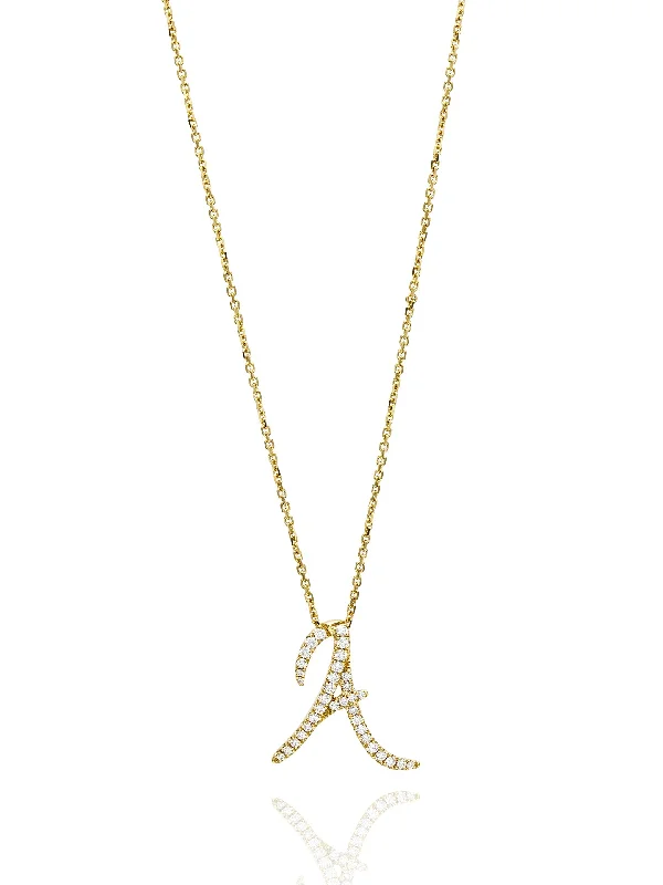 Women’s necklace chains-Love Letter Diamond Yellow Gold Pendant