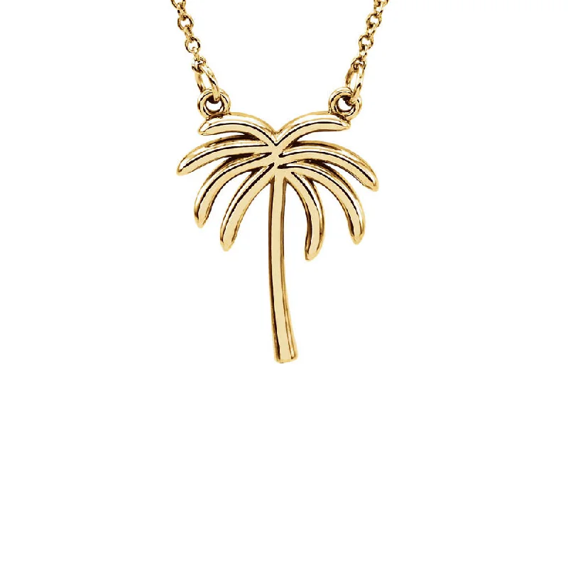 Statement necklaces for weddings-Polished Palm Tree Necklace in 14k Yellow Gold, 16 Inch