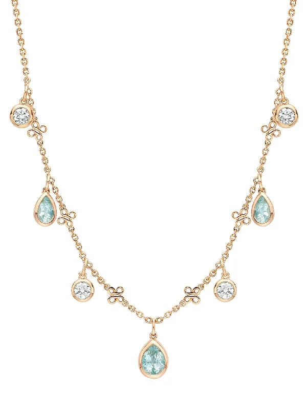 Classic gold necklaces for women-Beach Pear Cut Paraiba and Diamond Rose Gold Necklace