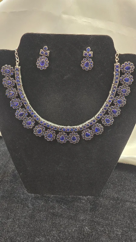 Unique gold necklaces for women-Marvellous Blue Color Necklace With Earrings Set