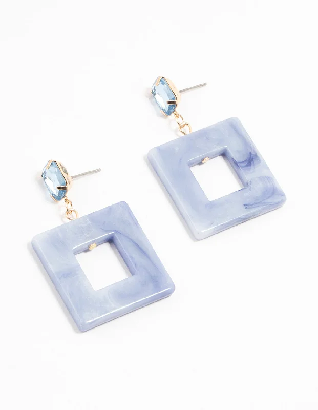 Women’s handmade earrings-Blue Acrylic Cutout Square Drop Earrings