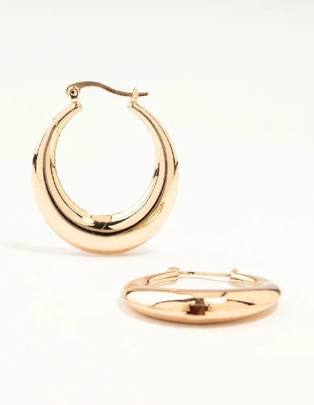 Women’s silver drop earrings-Gold Boat Hoop Earrings